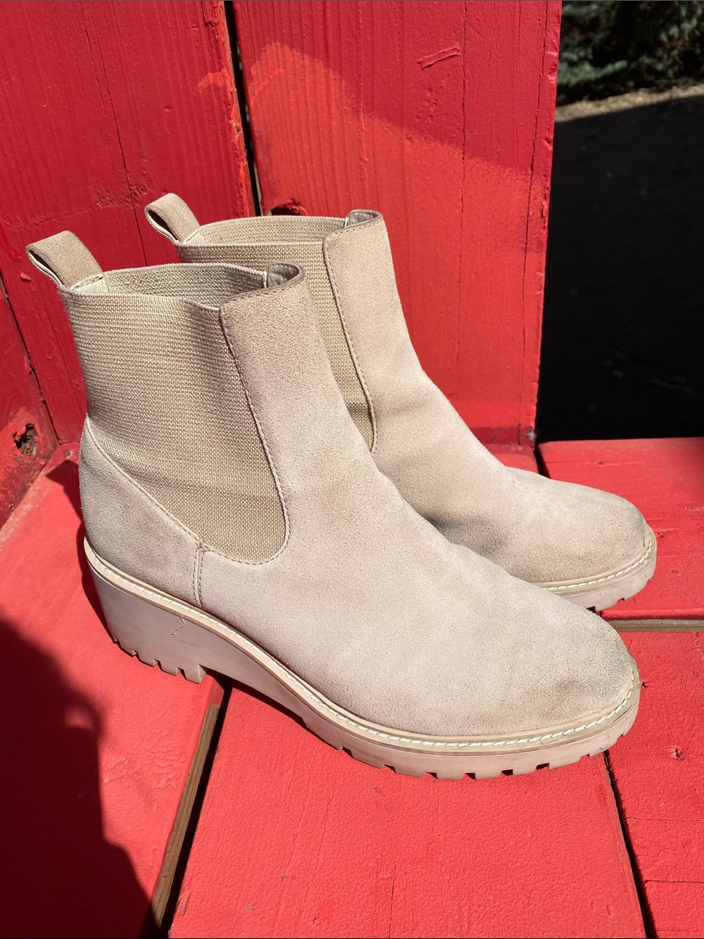 Dolce Vita Taupe Suede Chelsea Lug Ankle Boots